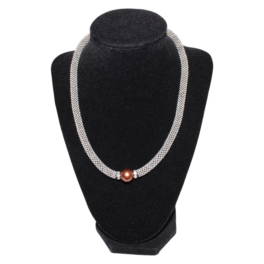 Magnetic Clasp Silver Bead Collar Length Necklace